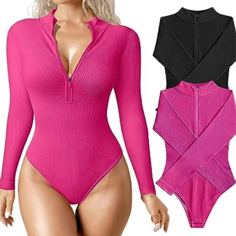 Long Sleeve Zipper Jumpsuit Seamless Slimming Shapewear