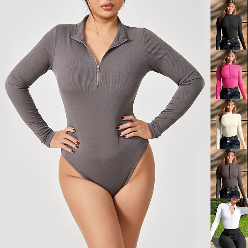 Long Sleeve Zipper Jumpsuit Seamless Slimming Shapewear